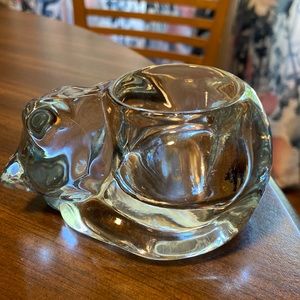 INDIANA GLASS HEAVY CRYSTAL SLEEPING CAT VOTIVE CANDLE HOLDER
